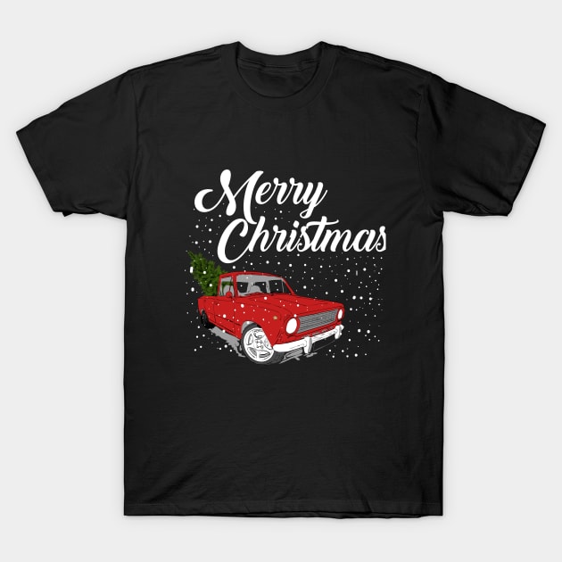 Red Truck Merry Christmas Tree T-Shirt by Skylane